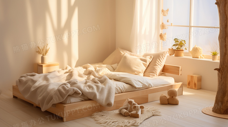 木质床铺婴儿房床品图片