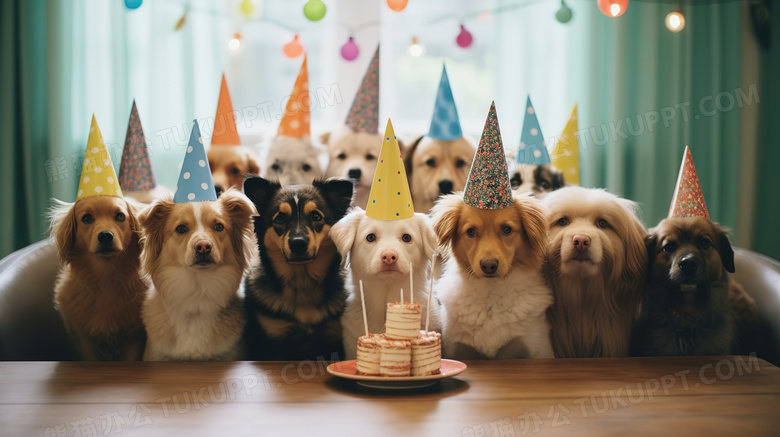 可爱动物小狗生日派对图片