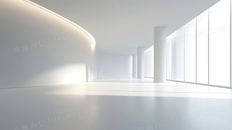 阳光照射的空旷的白色室内空间图片