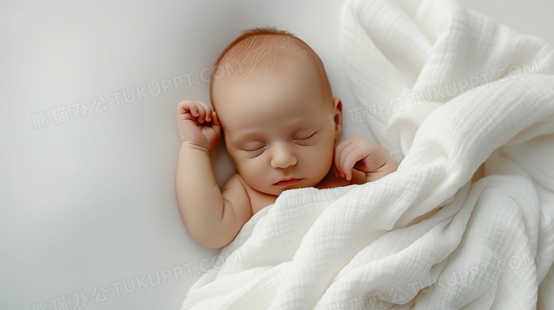 一个熟睡的可爱新生儿图片
