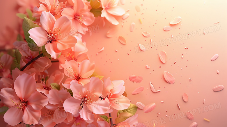 粉红背景前的鲜花装饰图片