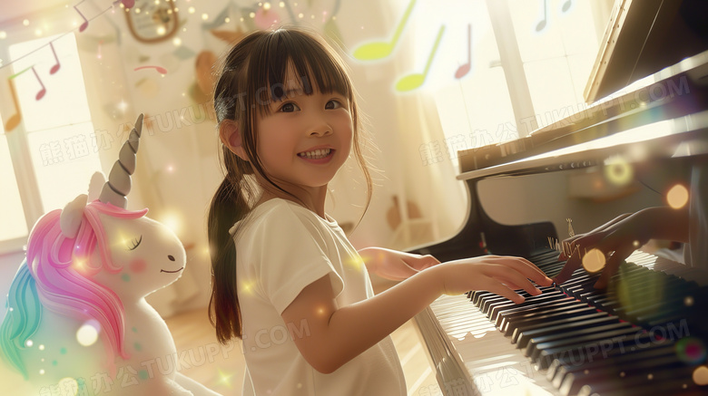 演奏钢琴的可爱女孩图片