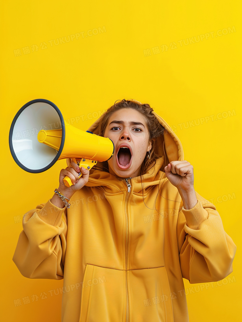 手拿喇叭的欧美少女图片