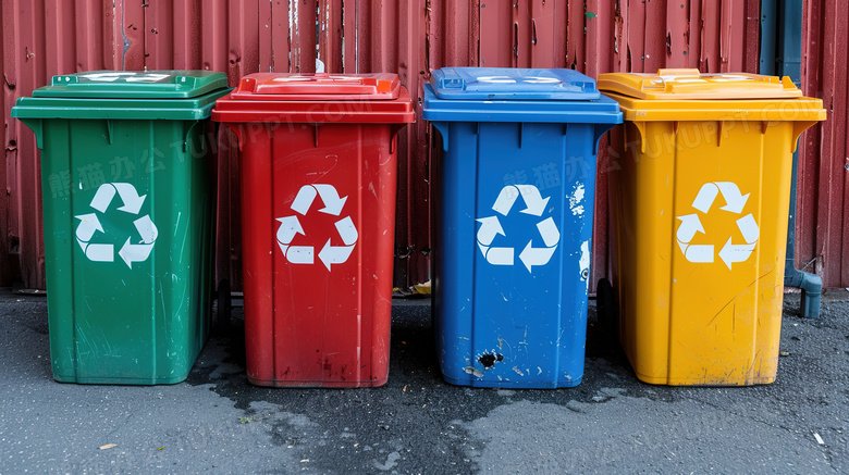 街道上的彩色垃圾分类垃圾桶图片