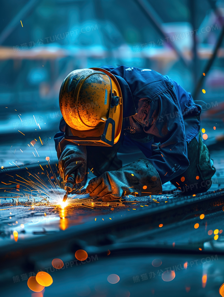 一名建筑工人使用焊炬进行焊接工作图片