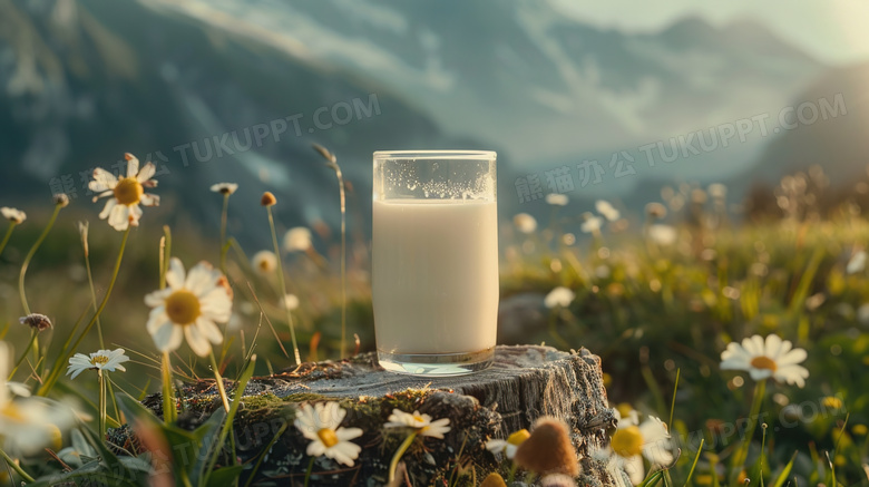 农场草地一杯牛奶图片