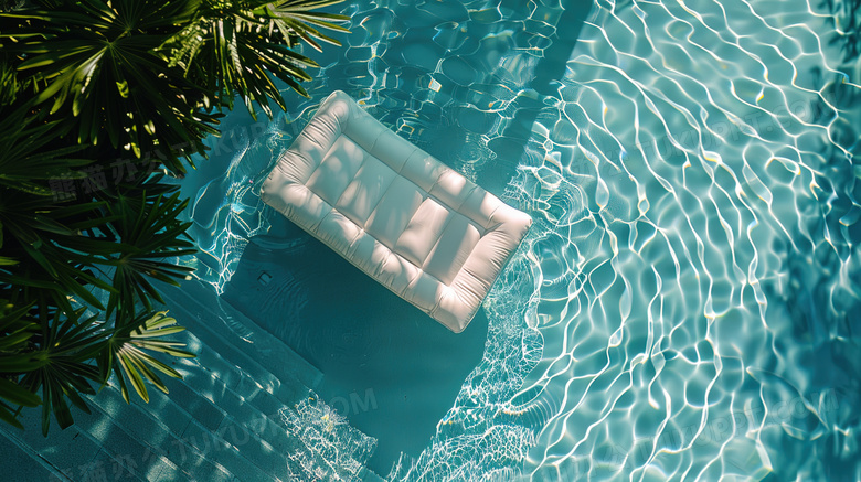 泳池上漂浮的白色水垫图片
