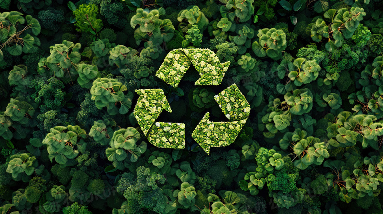 绿色森林上由绿叶制成的回收图标图片