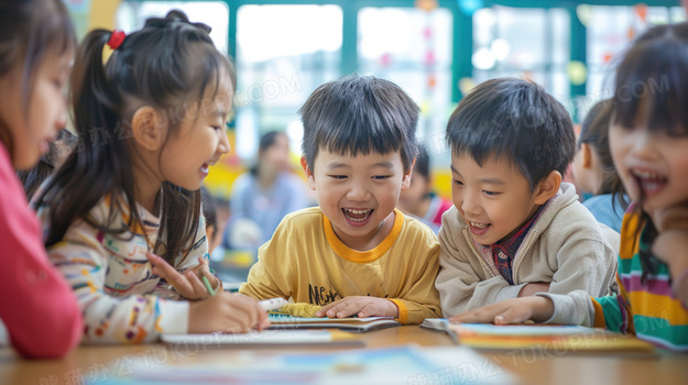 校园教室里积极学习的小学生图片