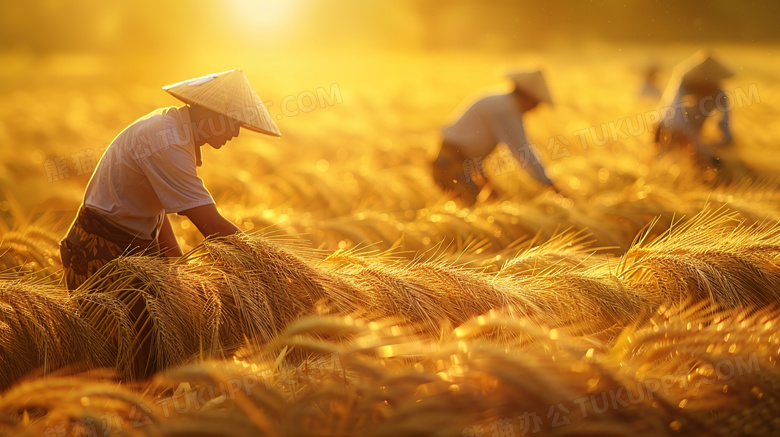 田野劳动丰收的农民图片