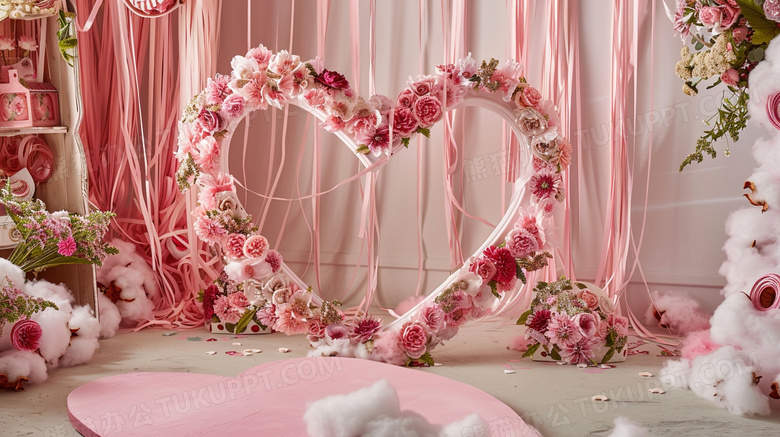 粉色婚礼装饰玫瑰花爱心图片