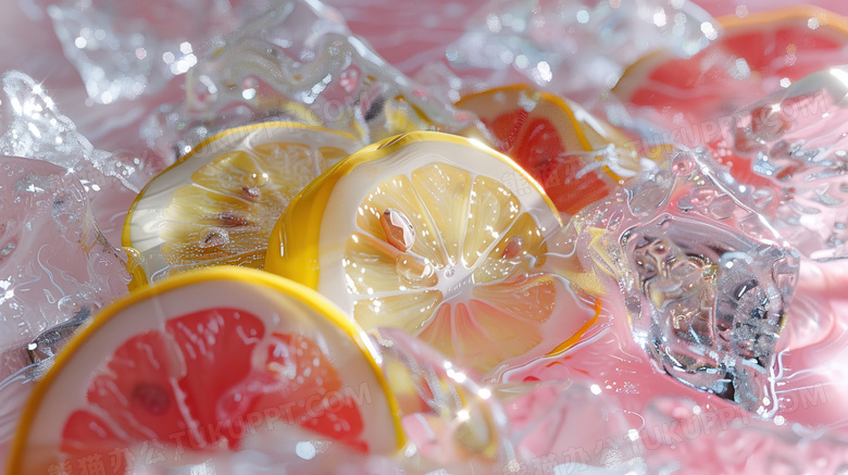 冰块里的柠檬西柚图片