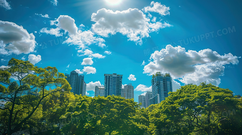 城市蓝天白云建筑绿化图片