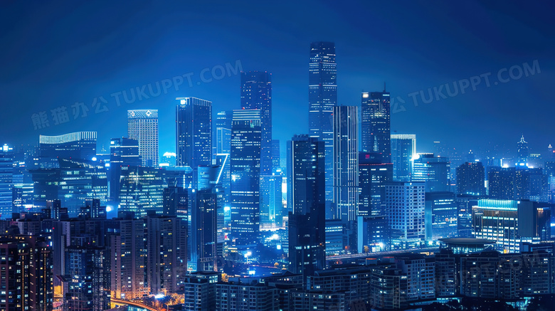 蓝色城市夜景建筑图片
