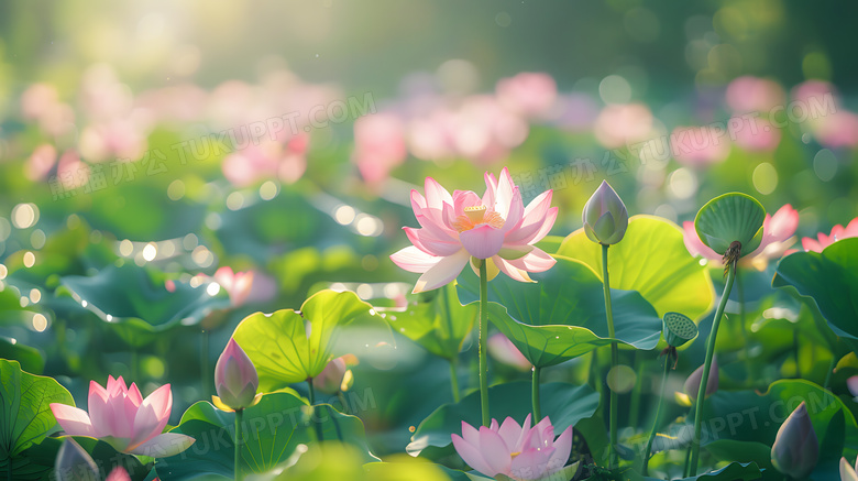 夏天池塘荷花蓮花夏日清新唯美高清圖片