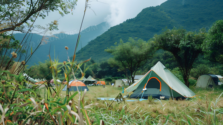 夏天夏日户外露营游玩山水高清图片