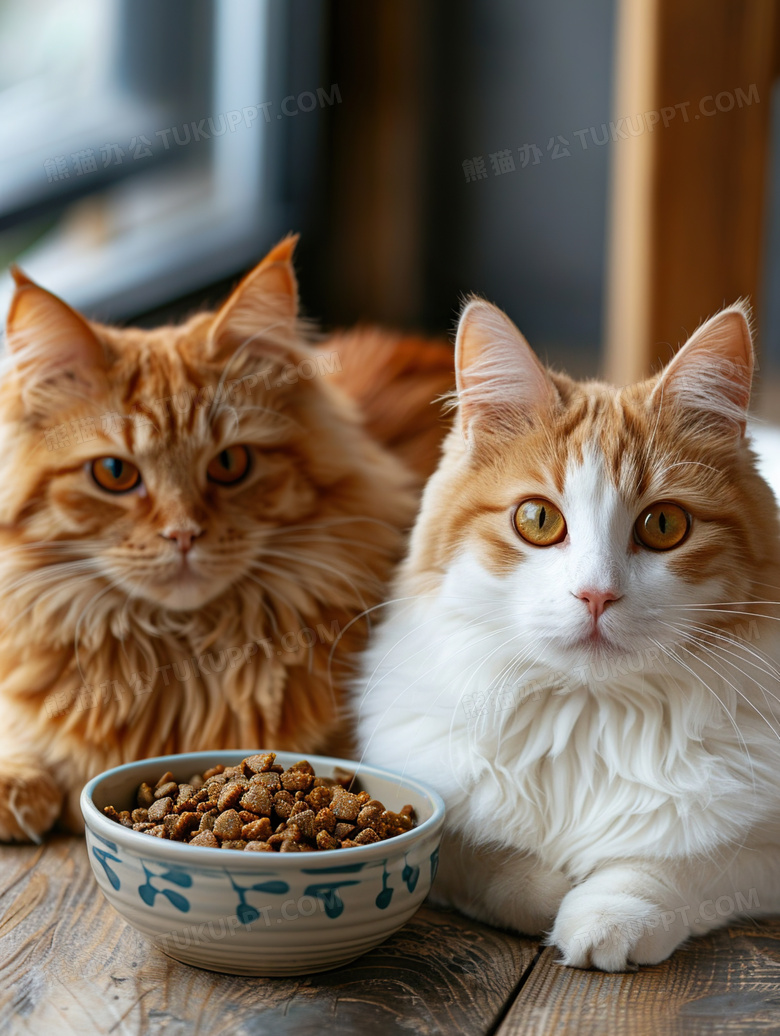 猫粮碗旁边的宠物猫图片