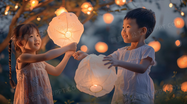 中国传统节日中秋节儿童过节日高清图片