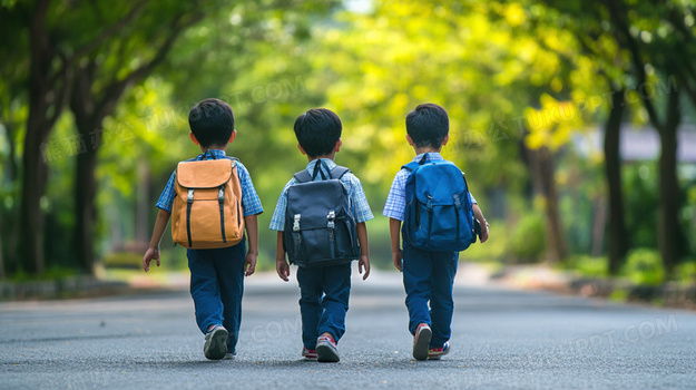 小学生学生背书包教育图片