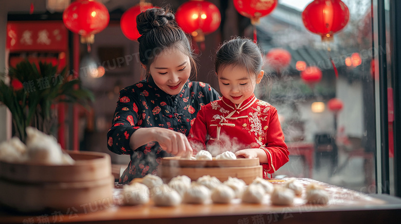 中国农历新年包饺子做饺子图片
