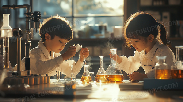 孩子在做科学实验图片