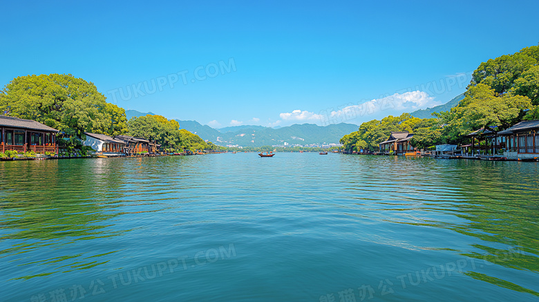 春天戶外湖面上美麗的景色圖片