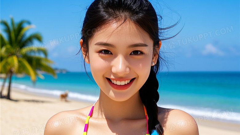 夏日海边阳光明媚腰部以上视角