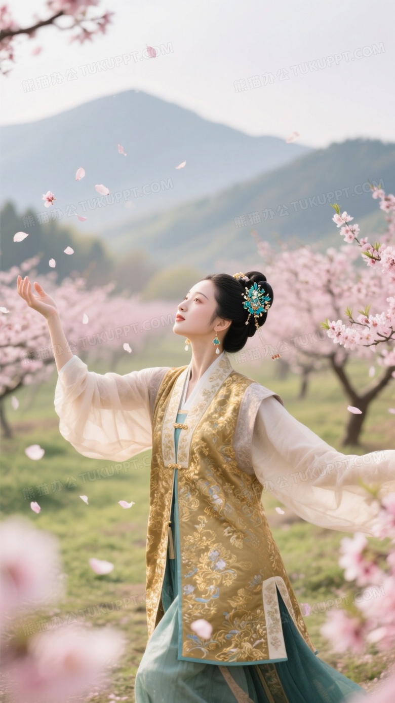 桃林踏青明制仕女全景