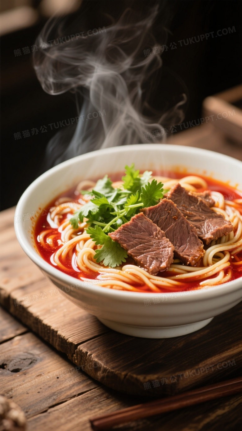 美食的高清摄影图一碗牛肉面热气腾腾