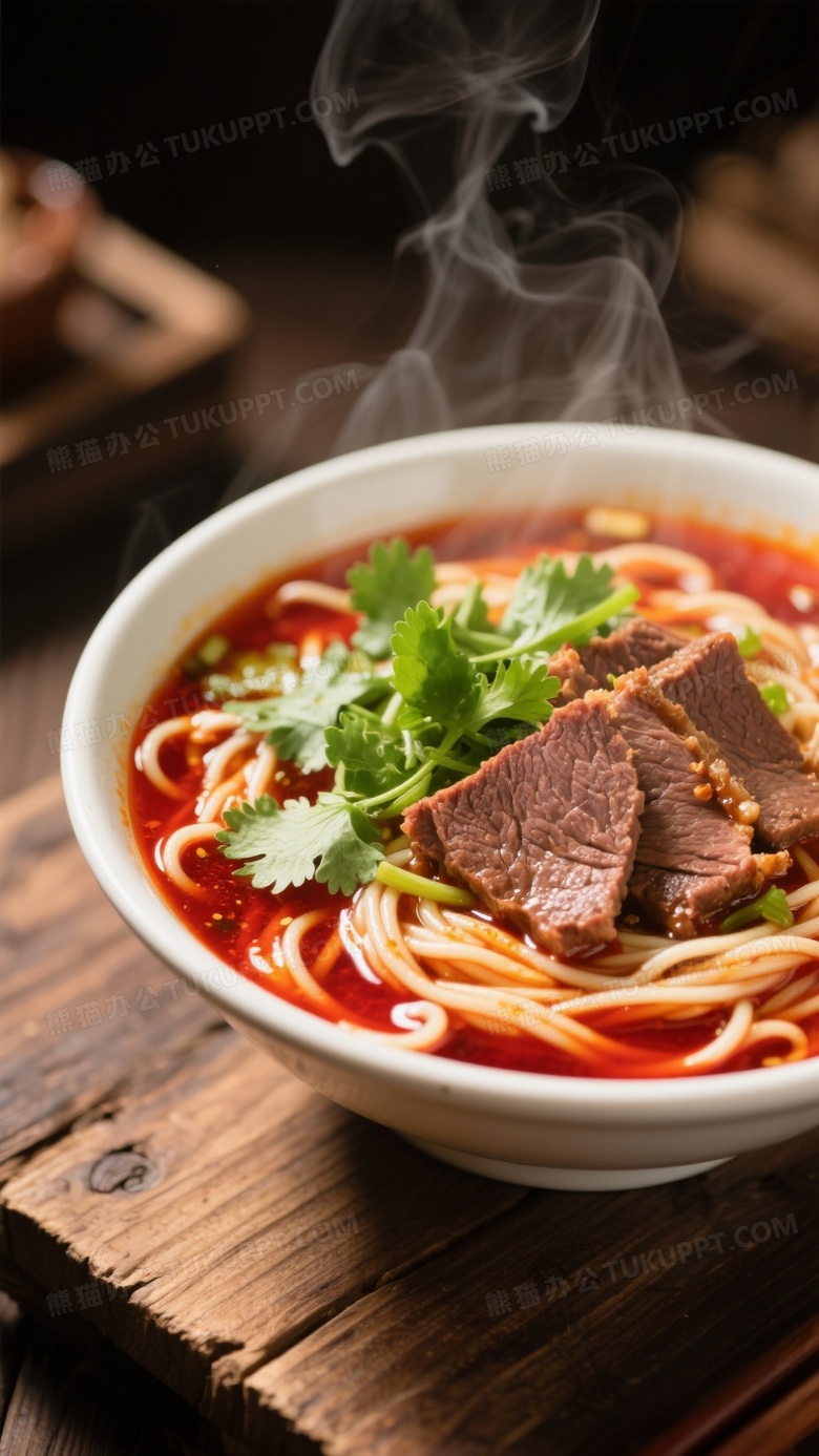美食的高清摄影图一碗牛肉面热气腾腾