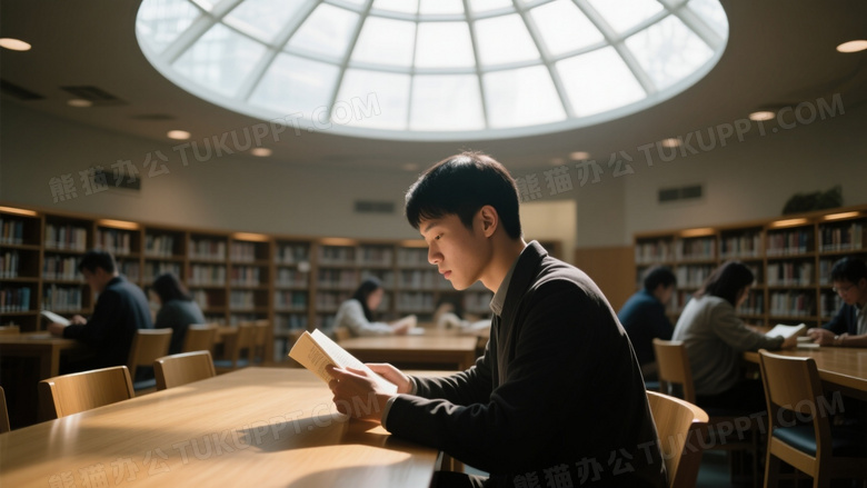 图书馆阅览室摄影圆形的天窗洒下柔和光线