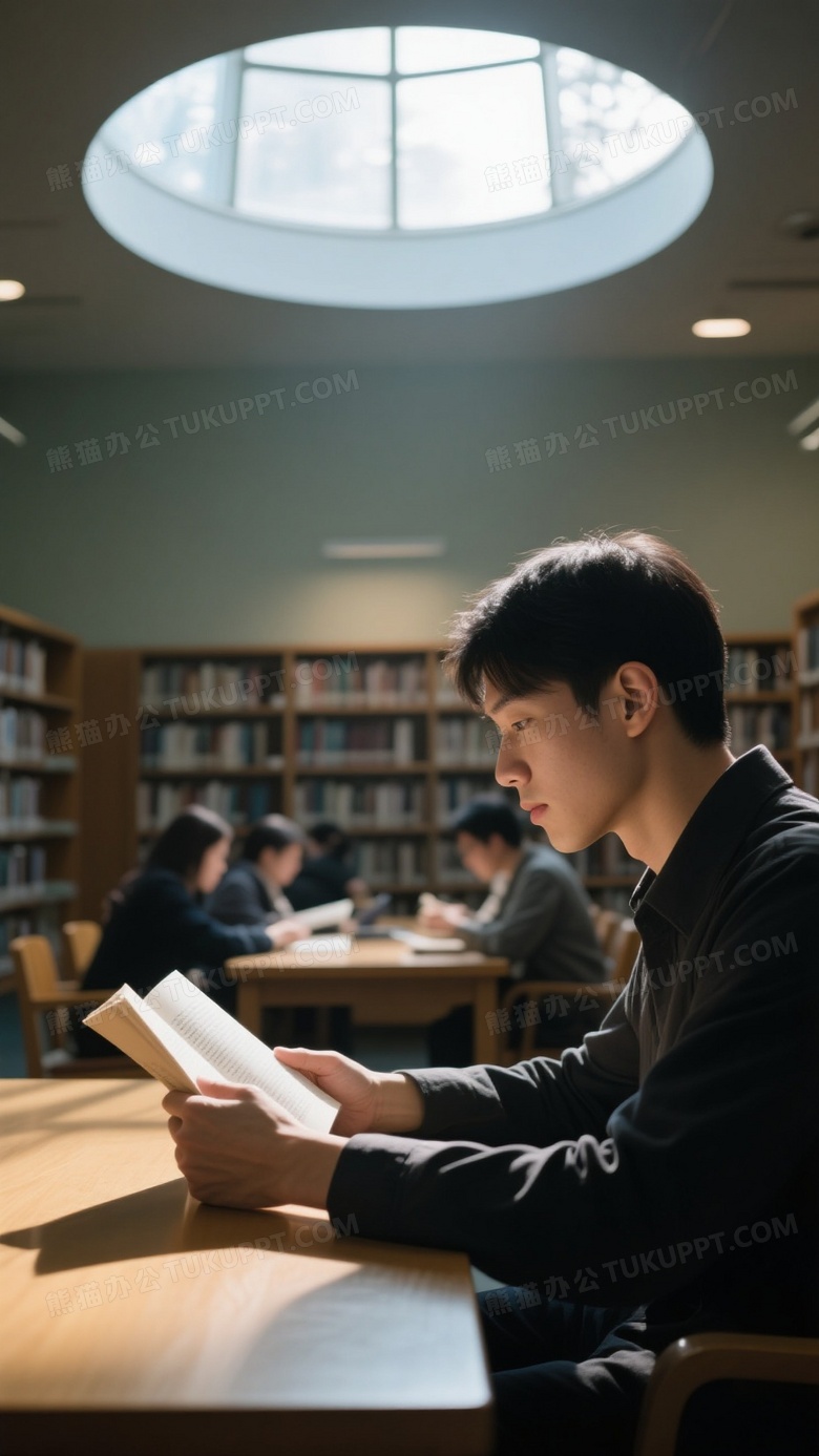图书馆阅览室摄影圆形的天窗洒下柔和光线