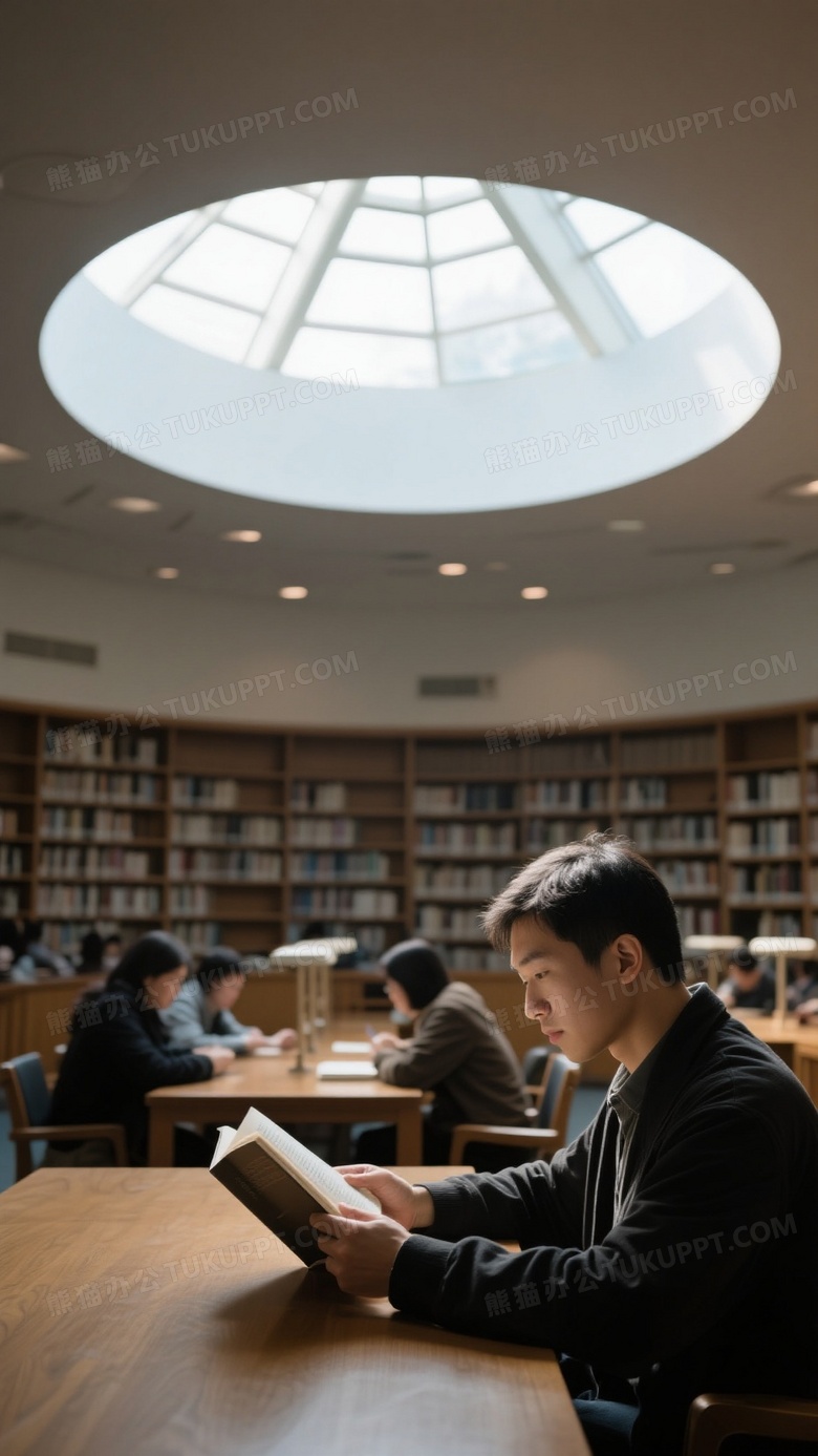 图书馆阅览室摄影圆形的天窗洒下柔和光线
