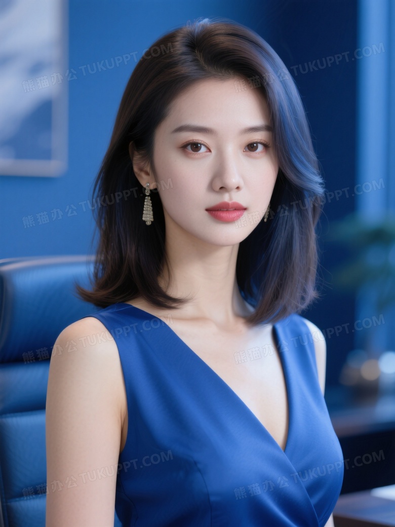蓝光渲染的高清图中中长发的老板娘人美至极