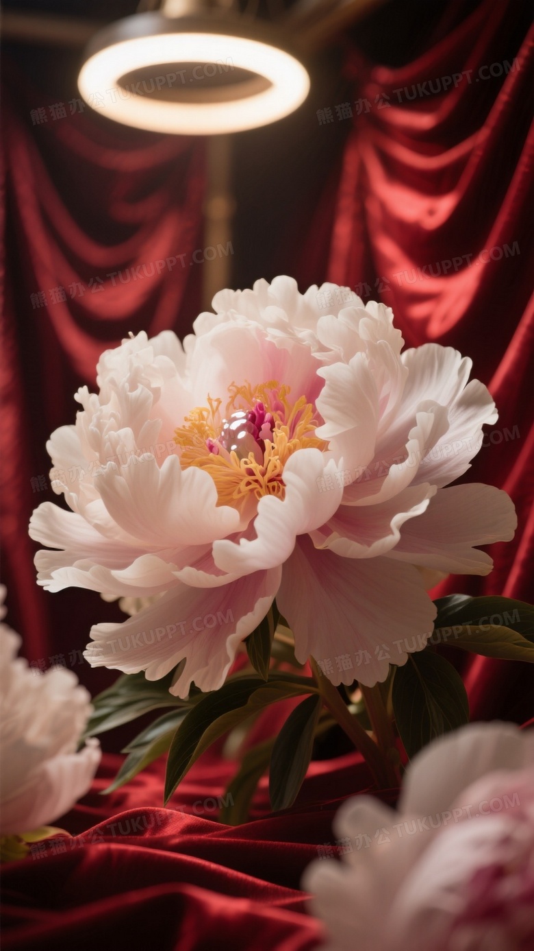 牡丹花房内肖像摄影侧光突出花瓣波浪形边缘