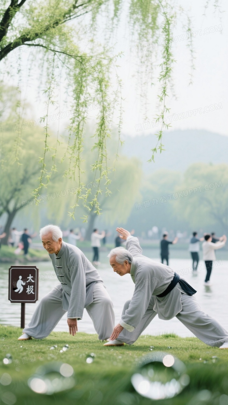 春分杨柳岸双人太极淡灰练功服搭配黛色腰带