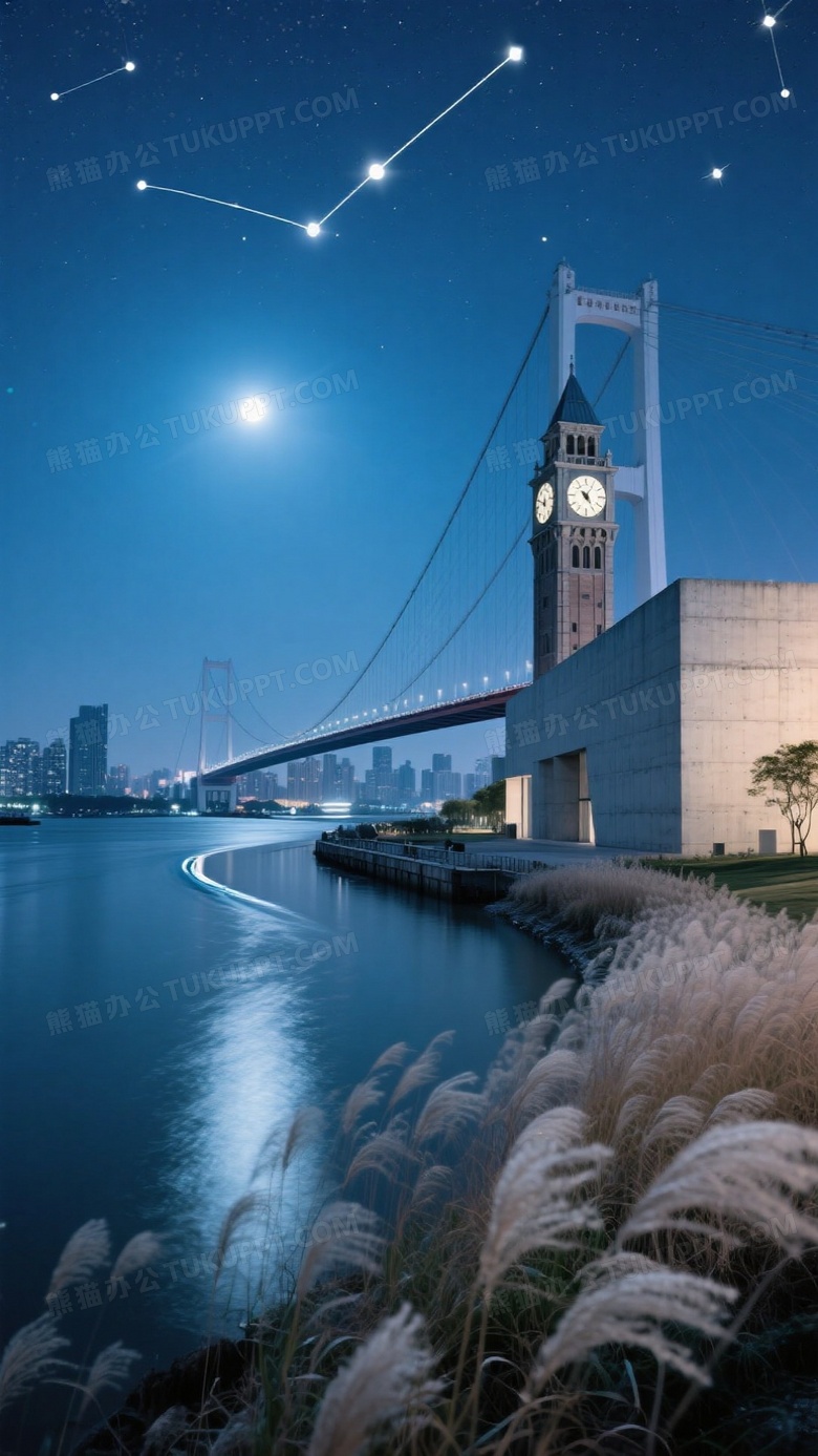 月光照明下的黄浦江S弯长曝影像