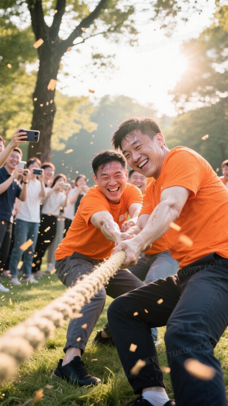 广角镜头拍摄公司团建拔河比赛