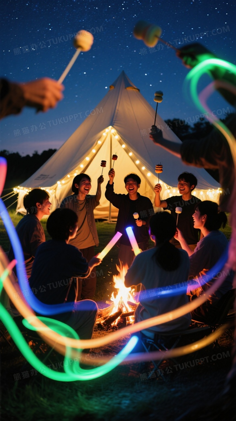 夜间篝火晚会全景摄影