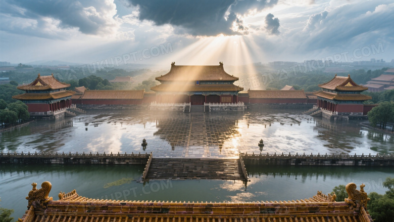 暴雨过后的故宫航拍图