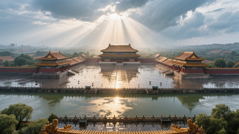 暴雨过后的故宫航拍图