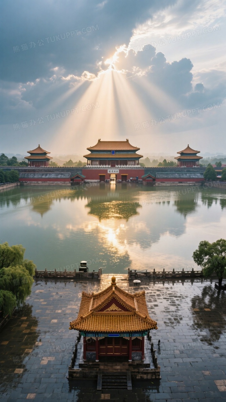 暴雨过后的故宫航拍图