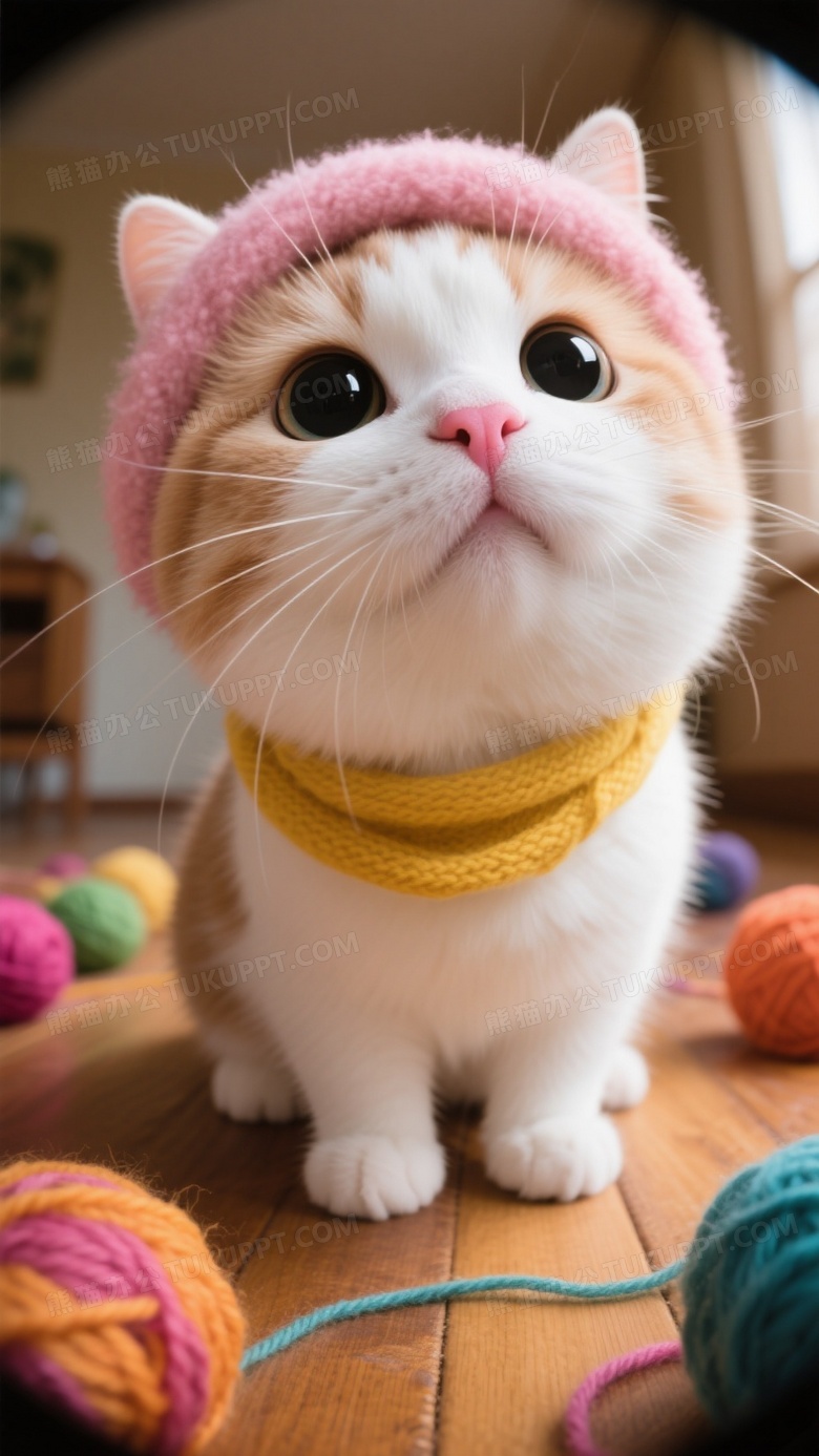 鱼眼拍摄可爱小猫头部特写的鼻子触碰镜头