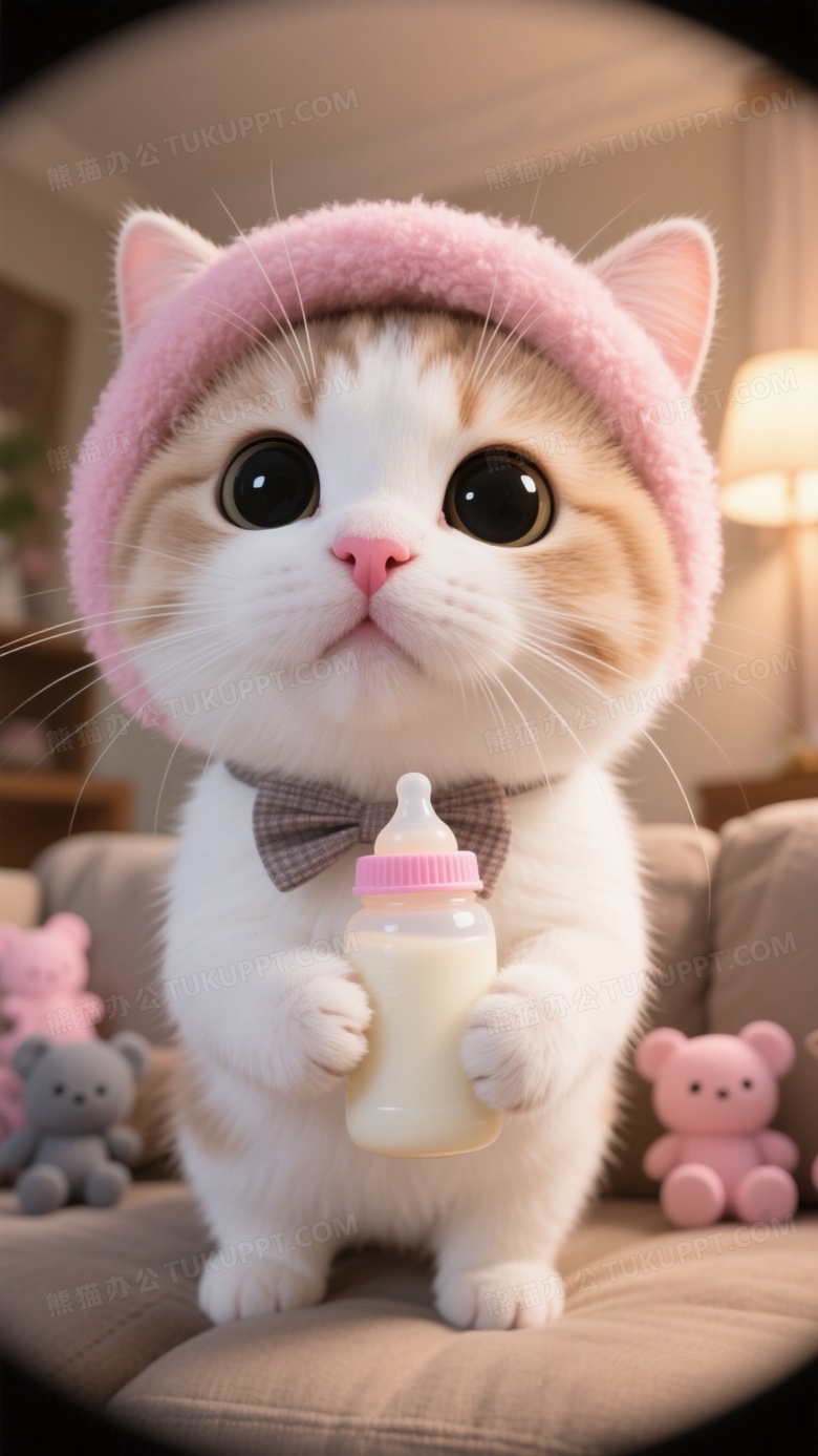 鱼眼拍摄可爱小猫头部特写的鼻子触碰镜头