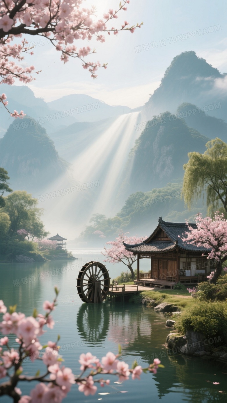 古风画面远景有山有水