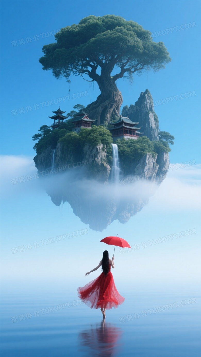 科幻风格蓝蓝的天上一座岛屿