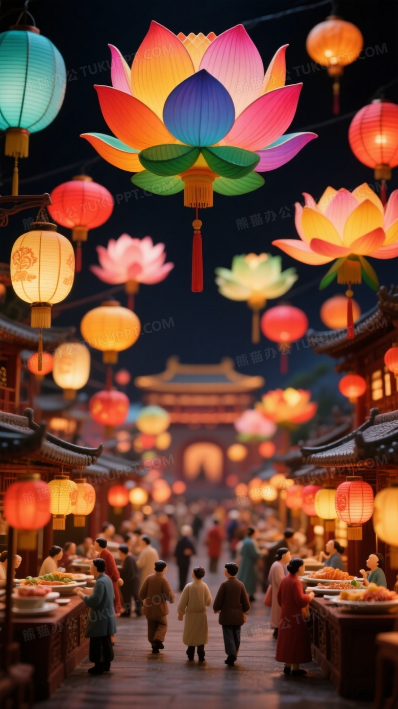 微缩摄影花灯集市感元宵节夜晚