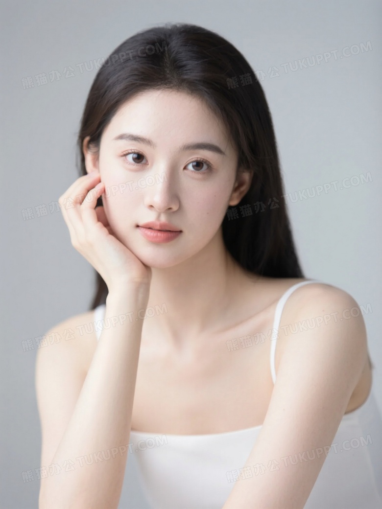 一位年轻的女性身着白色吊带