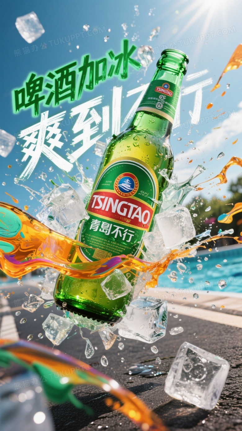 啤酒加冰爽到不行/液态霓虹摄影融合街头涂鸦风格