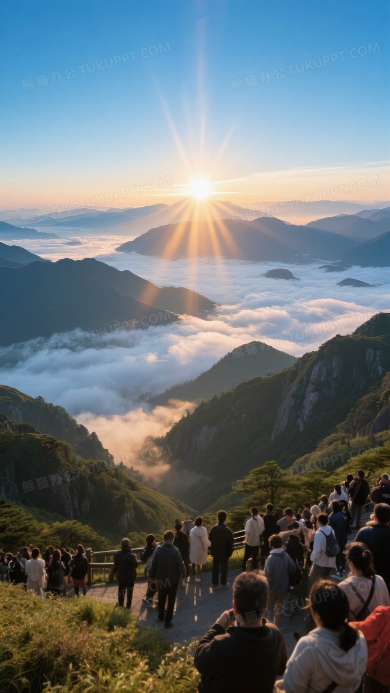 美景大山日出霞光四射